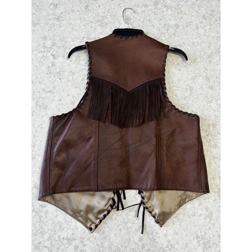 Vintage Bull Genuine Leather Western Fringe Vest Southwestern Whipstitch Mens L - Picture 15 of 15